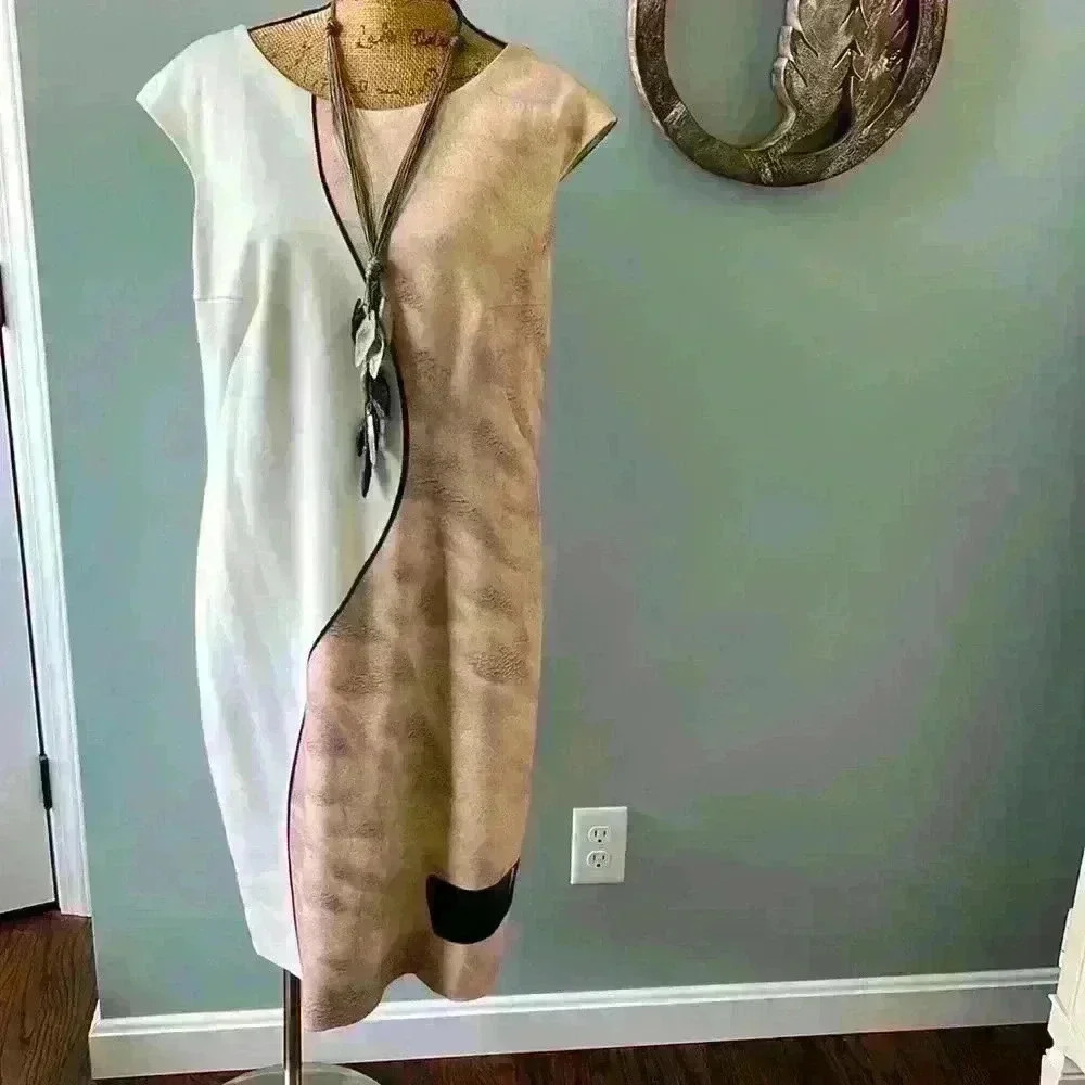 Akris Punto summer MIDI dress multi-colored ivory, black , gray, peach